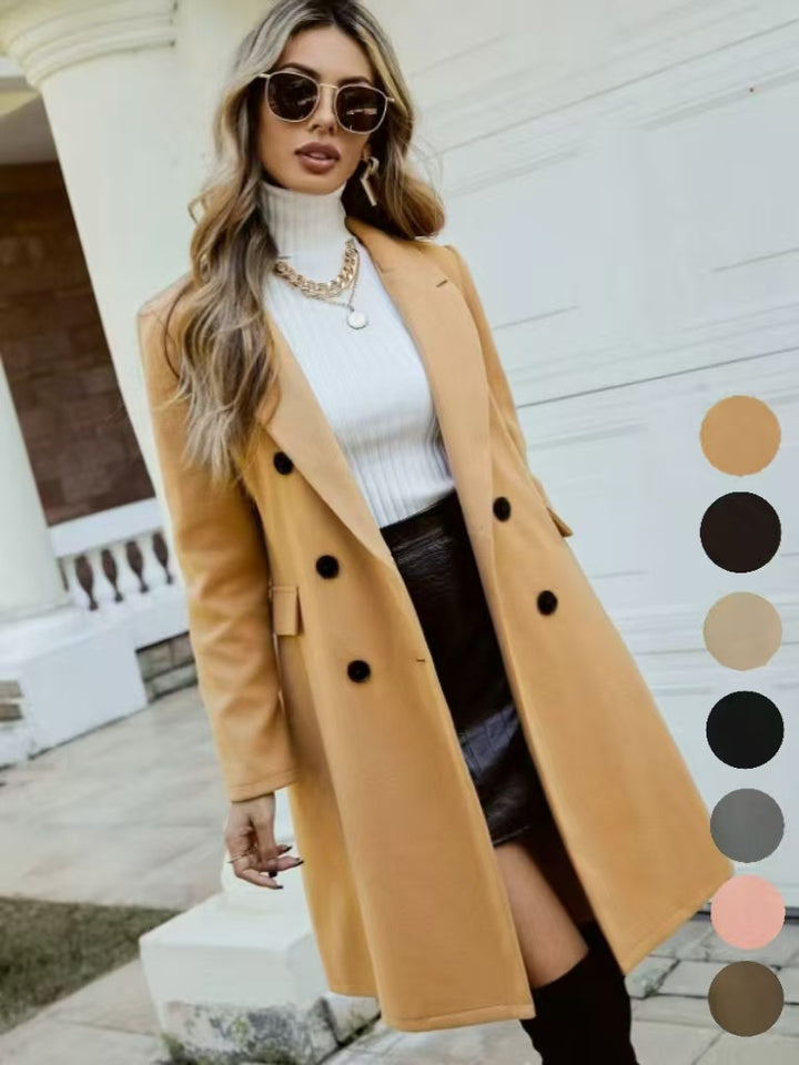 Damer elegant lång kappa med dubbel knapprad Eva Jonsson-Eva Jonsson