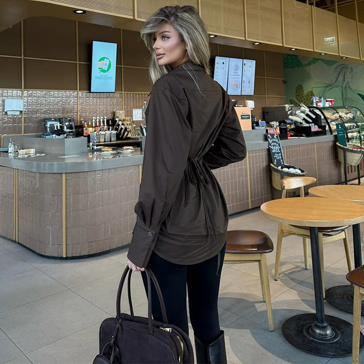 Damer elegant långärmad blus med strukturerad passform Mirla-Eva Jonsson