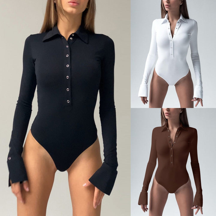 Damer elegant långärmad bodysuit med knapprad och modiga detaljer Mirla-Eva Jonsson