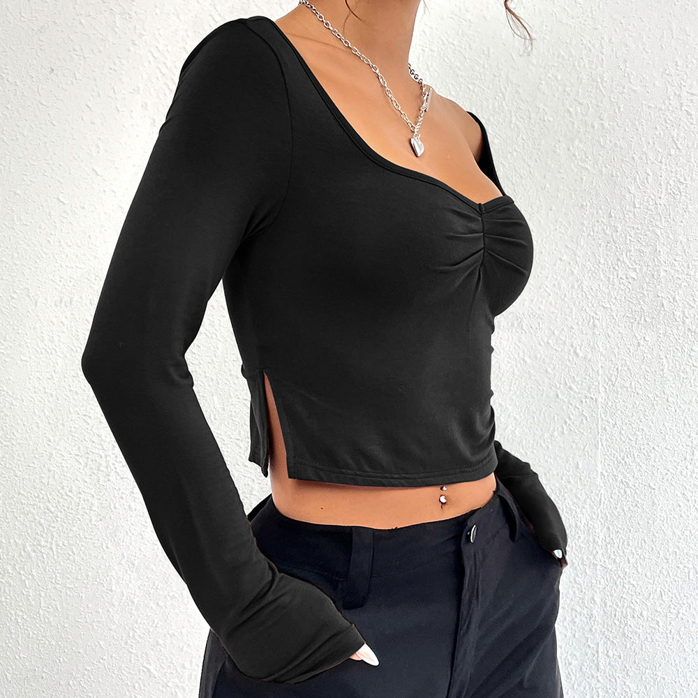 Damer elegant långärmad crop top med stilfull samlingseffekt Mirla-Eva Jonsson