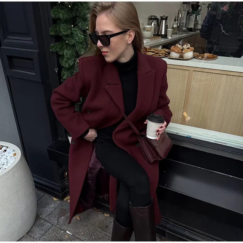 Damer elegant långärmad kappa i dubbelknäppt stil Mirla-Eva Jonsson
