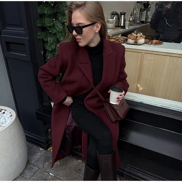 Damer elegant långärmad kappa i dubbelknäppt stil Mirla-Eva Jonsson
