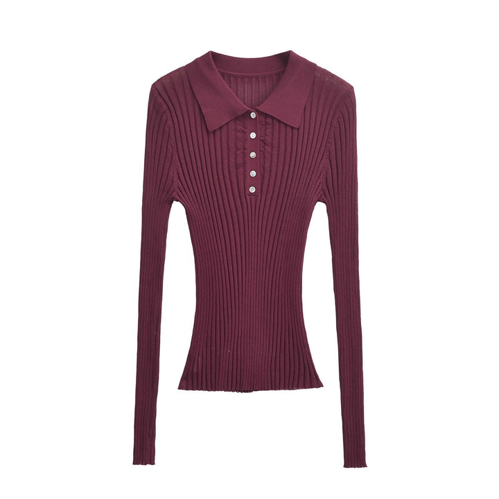 Damer elegant långärmad ribböverdel med polokrage och knappdetaljer Mirla-Eva Jonsson