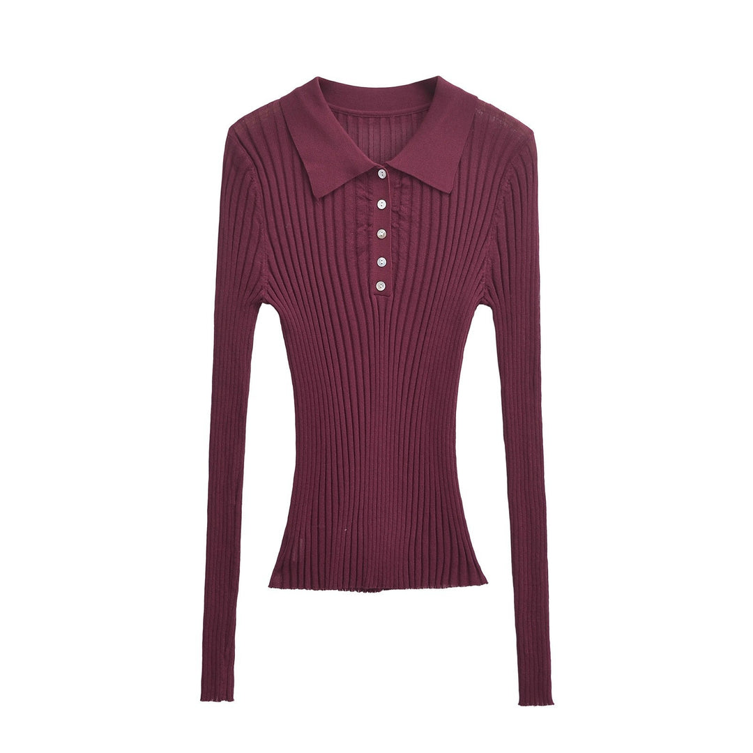 Damer elegant långärmad ribböverdel med polokrage och knappdetaljer Mirla-Eva Jonsson