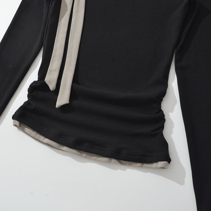 Damer elegant långärmad topp med fashionabla sladd- detaljer Mirla-Eva Jonsson