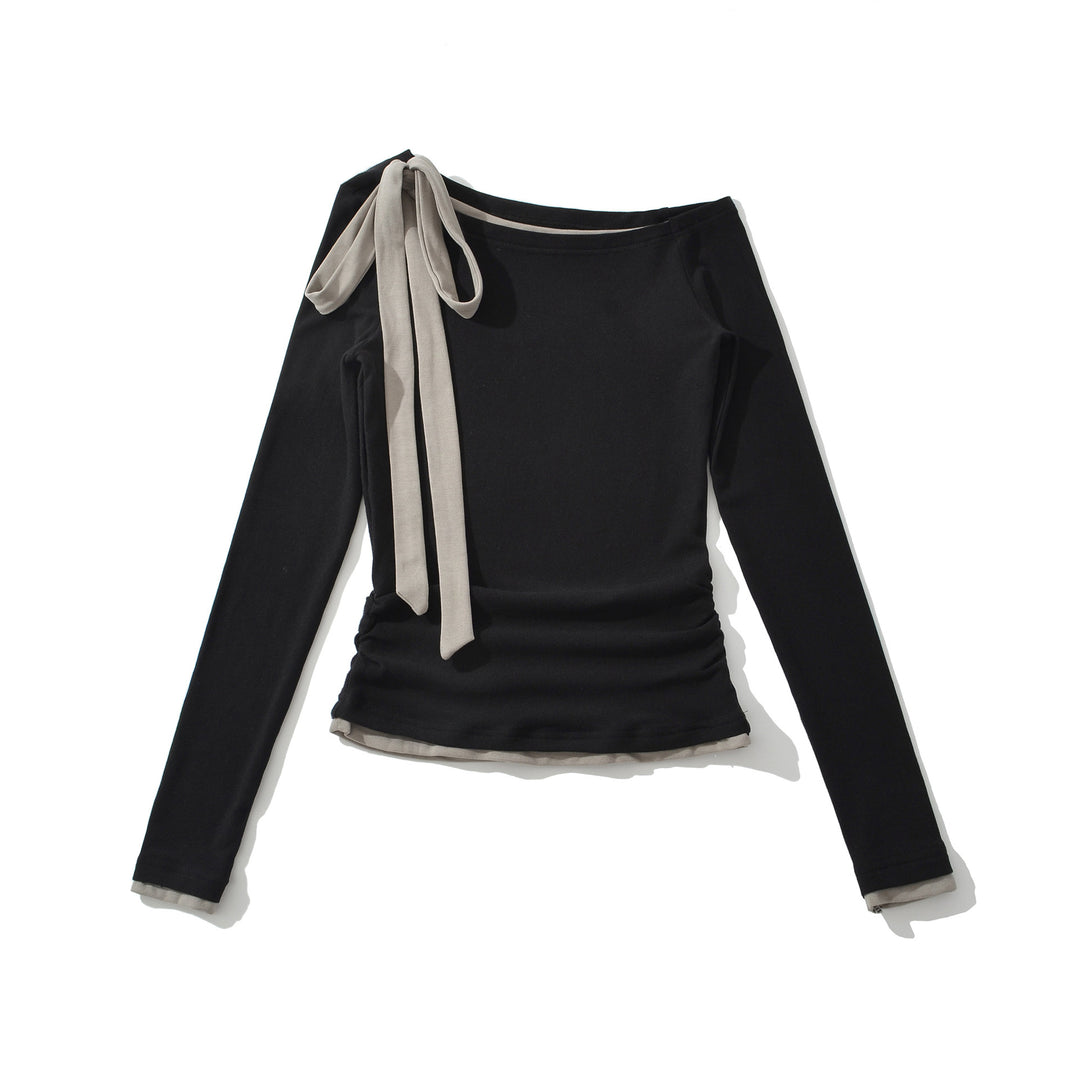 Damer elegant långärmad topp med fashionabla sladd- detaljer Mirla-Eva Jonsson