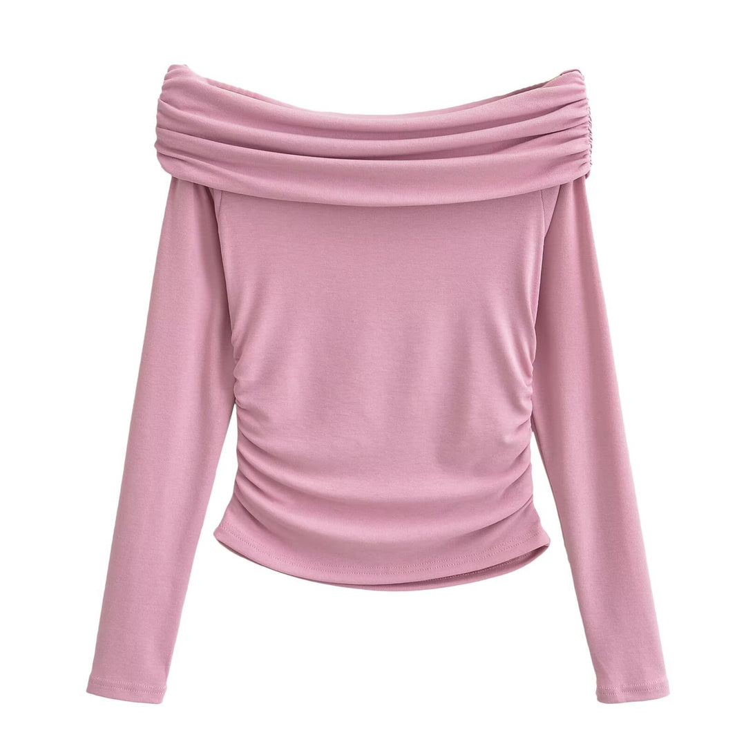 Damer elegant långärmad topp med off-shoulder design och raffinerad volangdetalj Mirla-Eva Jonsson