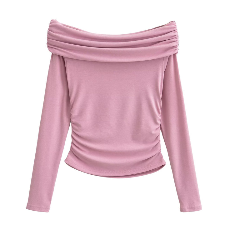 Damer elegant långärmad topp med off-shoulder design och raffinerad volangdetalj Mirla-Eva Jonsson