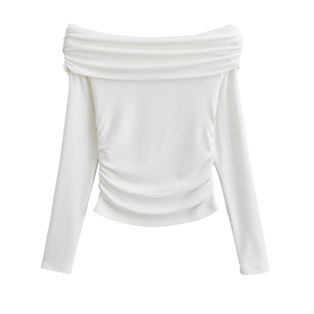 Damer elegant långärmad topp med off-shoulder design och raffinerad volangdetalj Mirla-Eva Jonsson