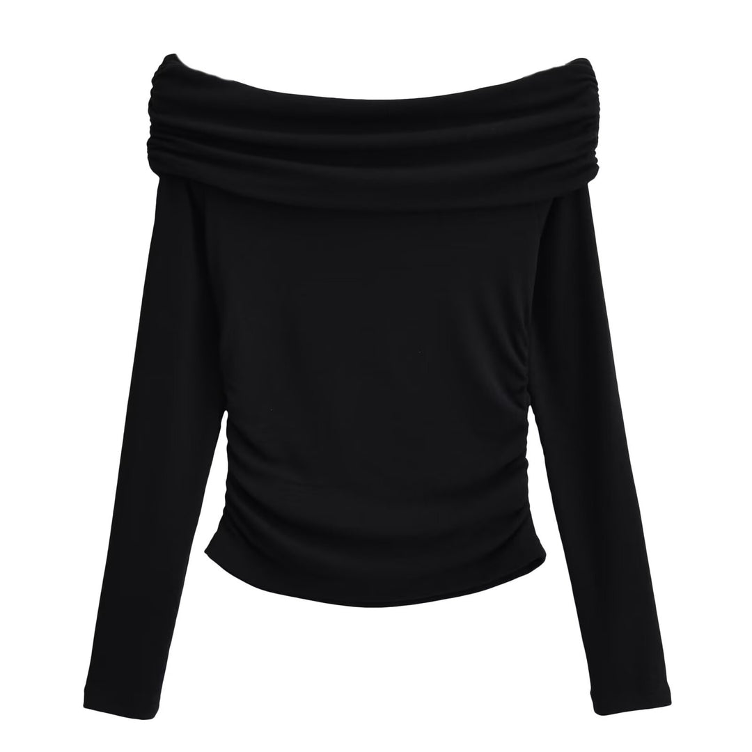 Damer elegant långärmad topp med off-shoulder design och raffinerad volangdetalj Mirla-Eva Jonsson