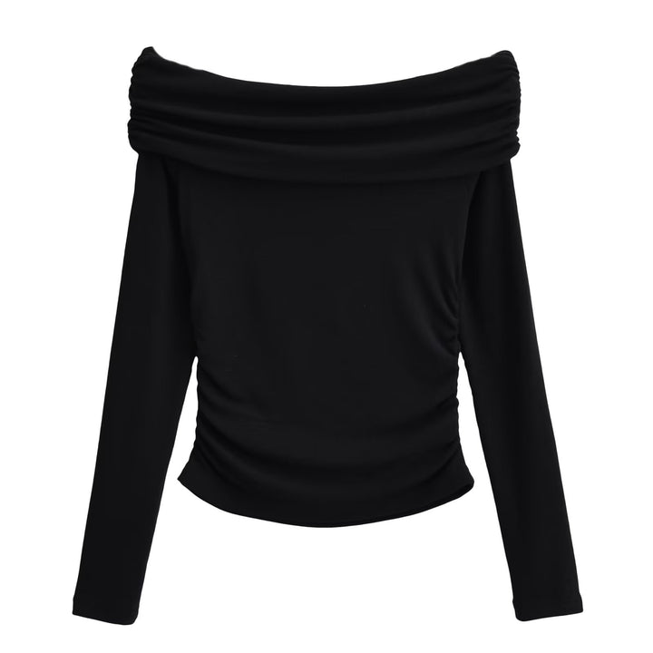 Damer elegant långärmad topp med off-shoulder design och raffinerad volangdetalj Mirla-Eva Jonsson