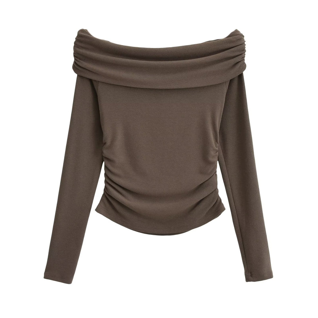 Damer elegant långärmad topp med off-shoulder design och raffinerad volangdetalj Mirla-Eva Jonsson