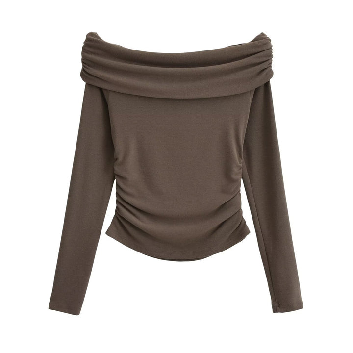 Damer elegant långärmad topp med off-shoulder design och raffinerad volangdetalj Mirla-Eva Jonsson