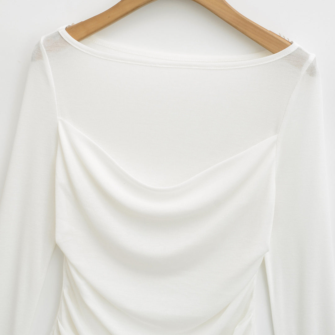 Damer elegant långärmad topp med raffinerad draping Mirla-Eva Jonsson