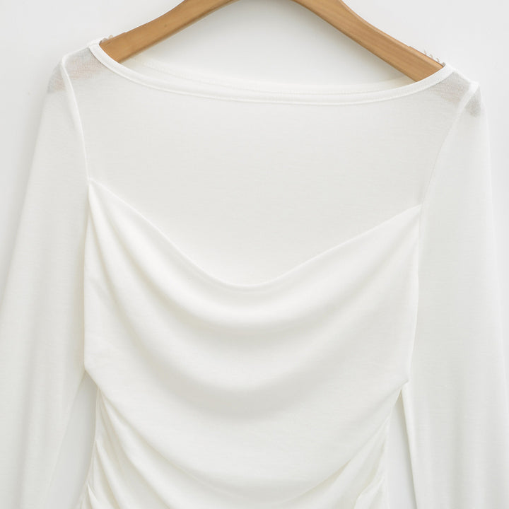 Damer elegant långärmad topp med raffinerad draping Mirla-Eva Jonsson