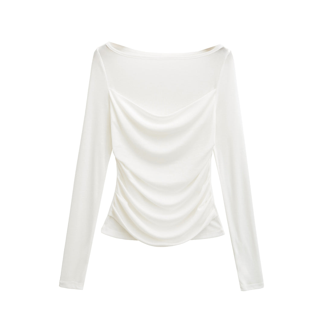 Damer elegant långärmad topp med raffinerad draping Mirla-Eva Jonsson