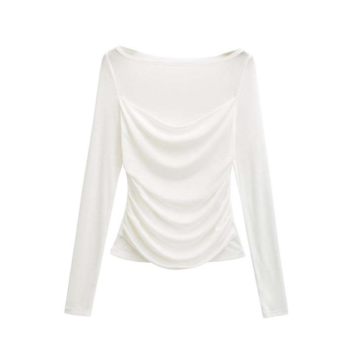 Damer elegant långärmad topp med raffinerad draping Mirla-Eva Jonsson