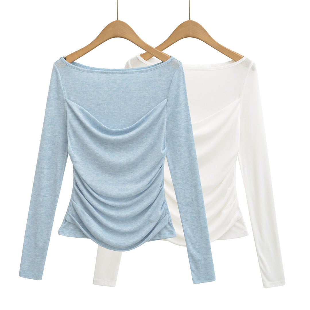 Damer elegant långärmad topp med raffinerad draping Mirla-Eva Jonsson