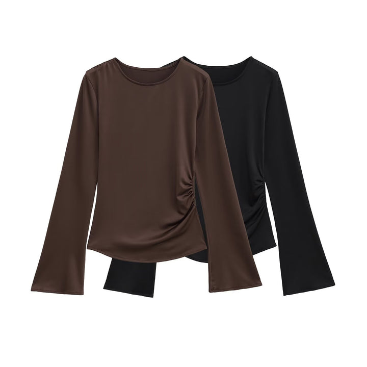 Damer elegant långärmad topp med rynkad design Mirla-Eva Jonsson
