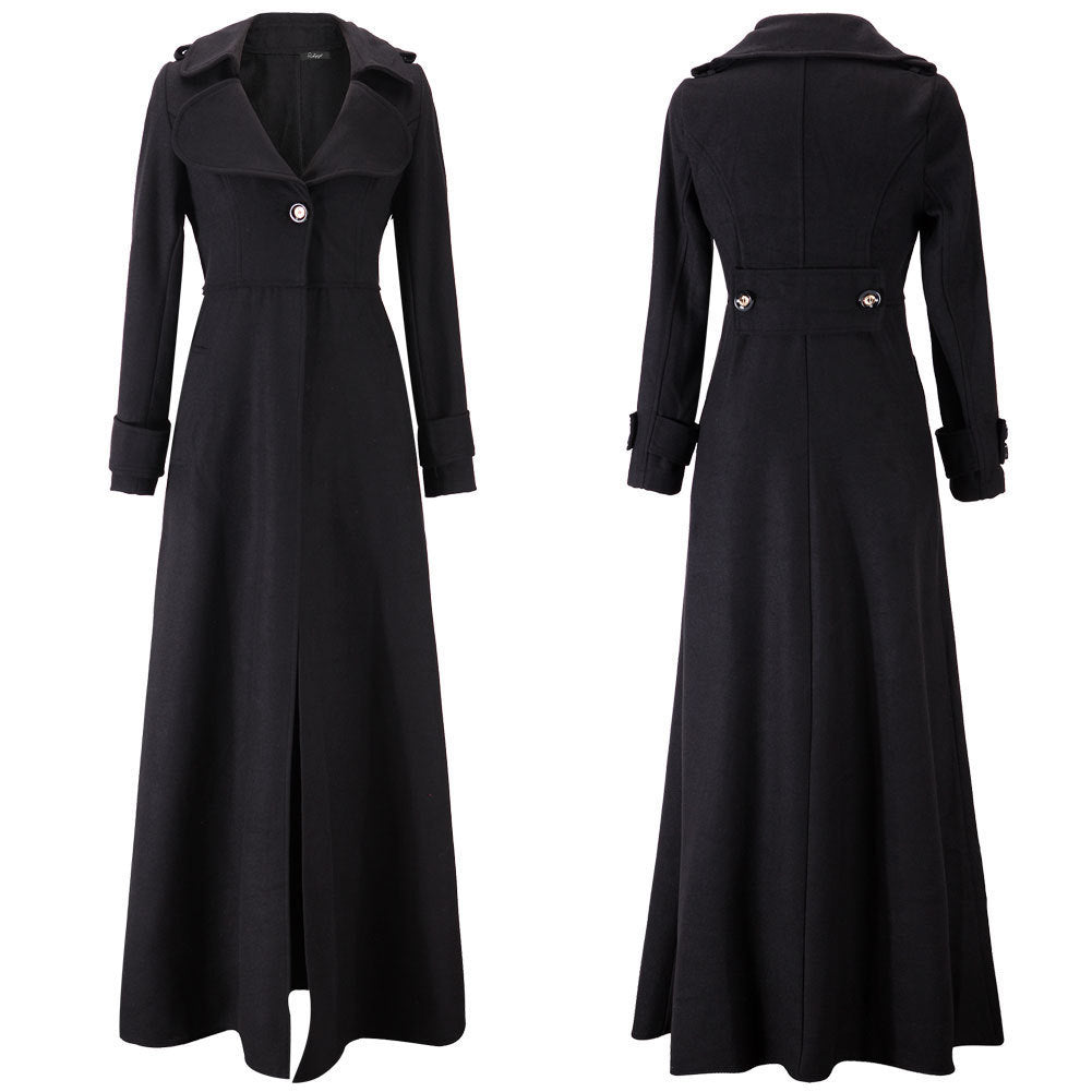 Damer elegant långrock med dubbel knappslå och djup krage Mirla-Eva Jonsson