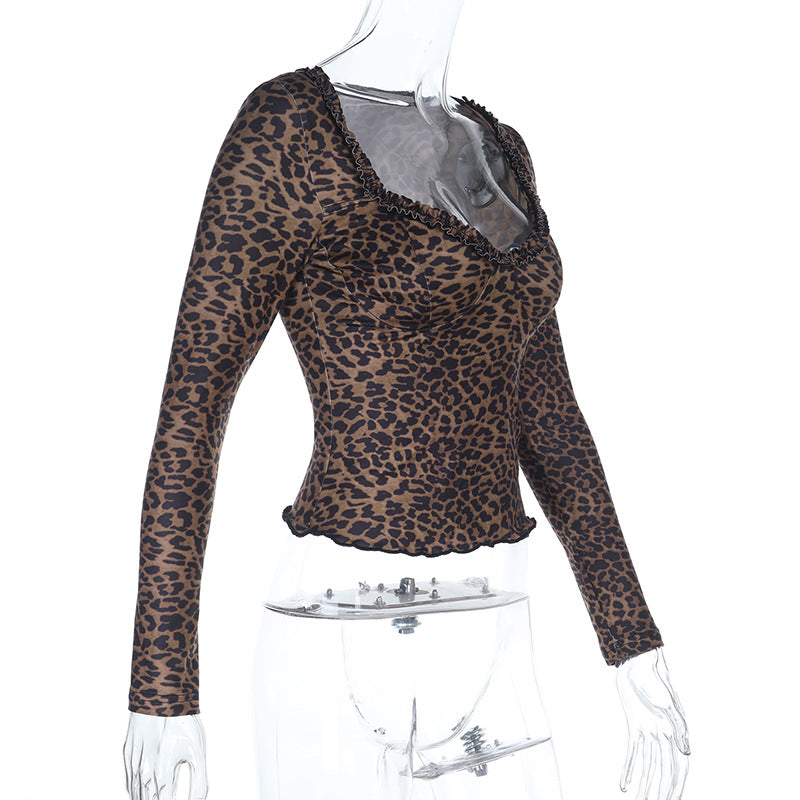 Damer elegant leopardmönster långärmad topp Mirla-Eva Jonsson