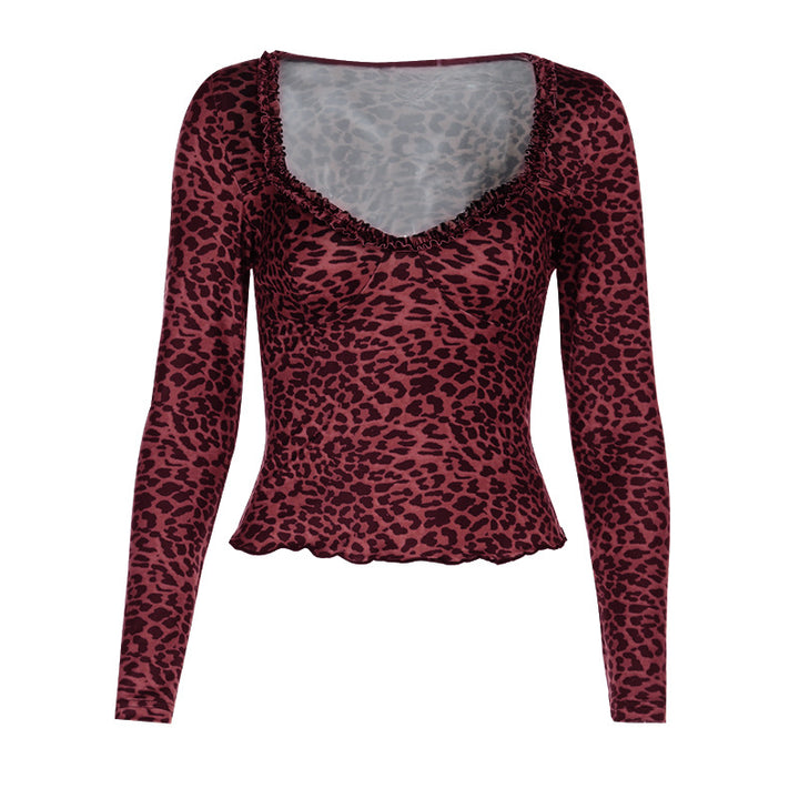 Damer elegant leopardmönster långärmad topp Mirla-Eva Jonsson