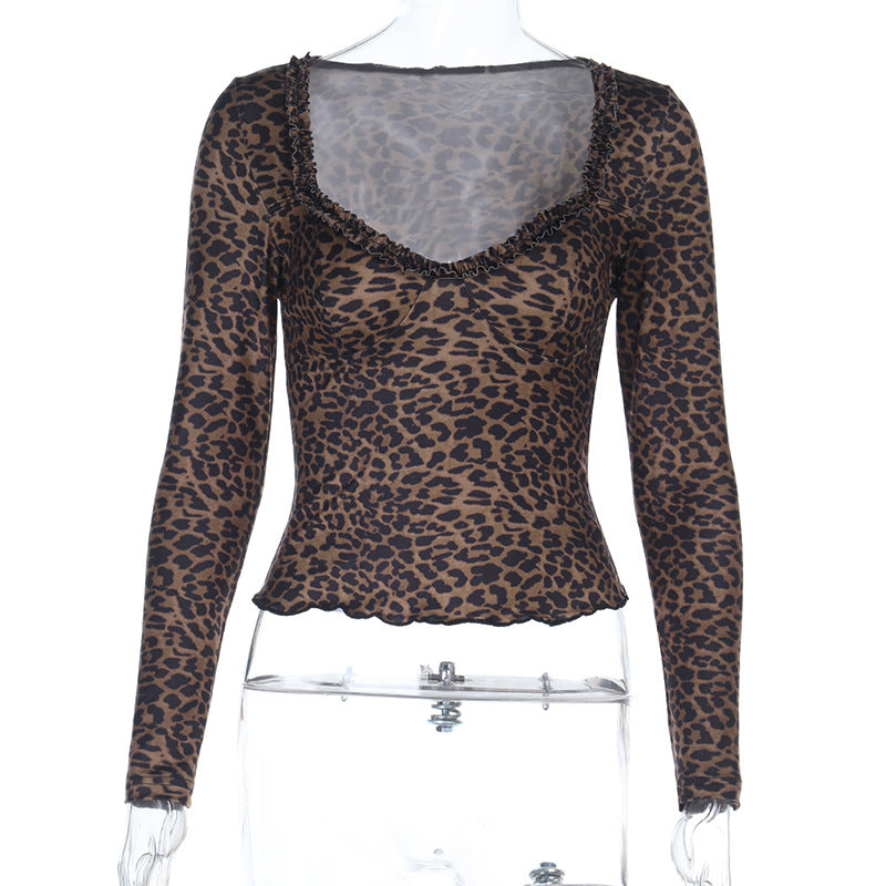 Damer elegant leopardmönster långärmad topp Mirla-Eva Jonsson
