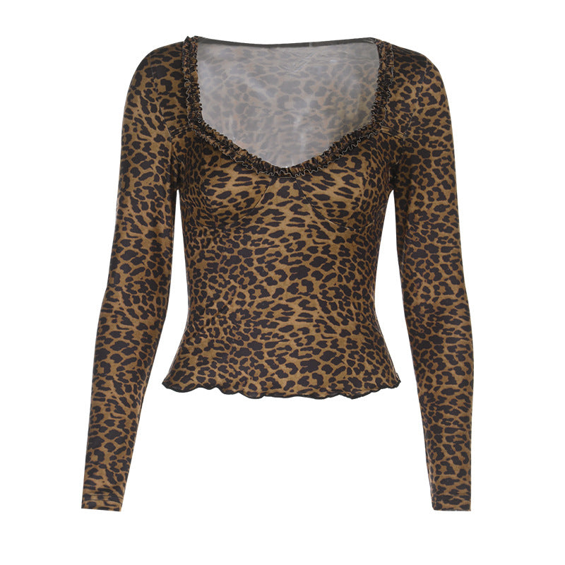 Damer elegant leopardmönster långärmad topp Mirla-Eva Jonsson