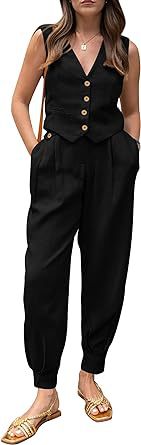 Damer elegant linne culotte set med ärmlös blazer Mirla-Eva Jonsson