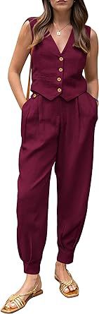 Damer elegant linne culotte set med ärmlös blazer Mirla-Eva Jonsson