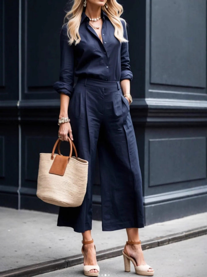 Damer elegant linne-set med hög midja byxor Mirla-Eva Jonsson