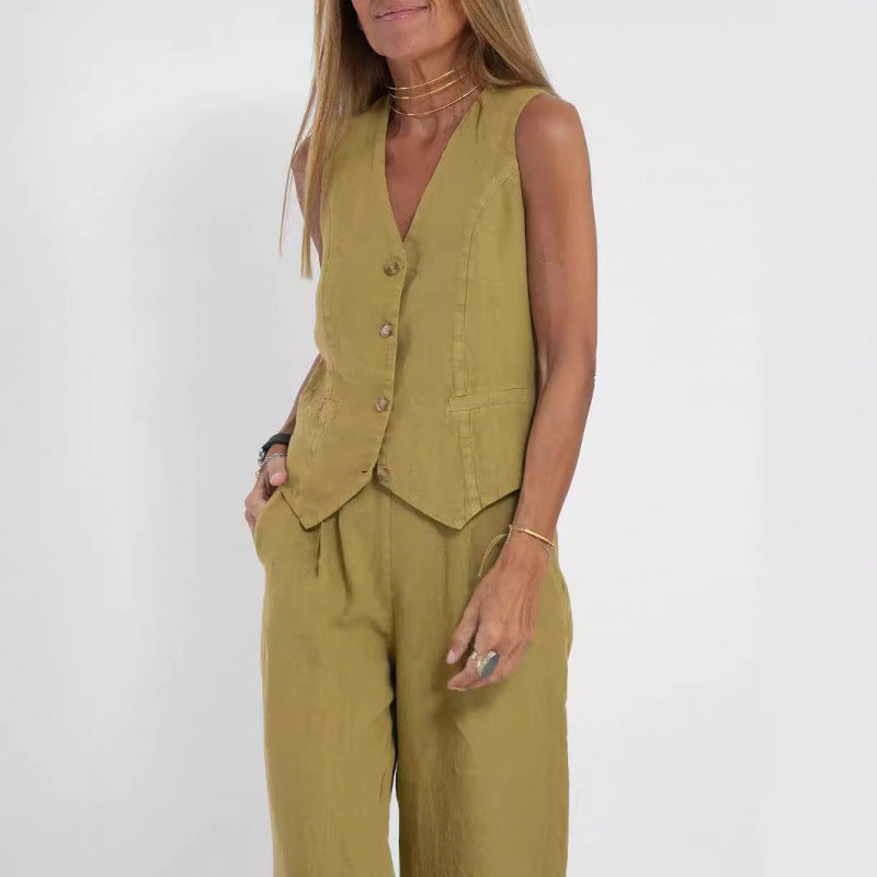 Damer elegant linväst med fickor och knäppning Mirla-Eva Jonsson