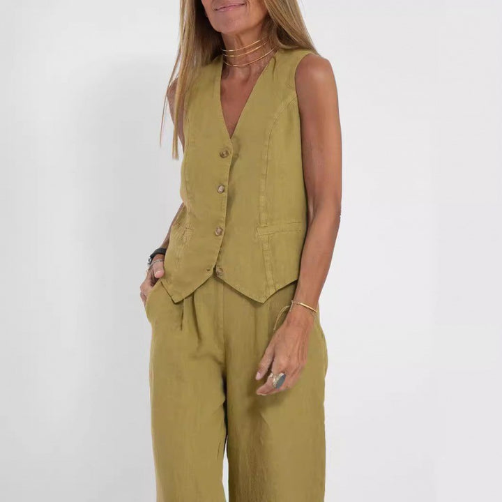 Damer elegant linväst med fickor och knäppning Mirla-Eva Jonsson
