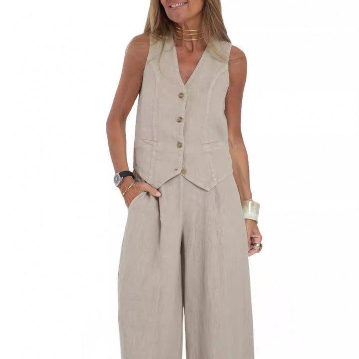 Damer elegant linväst med fickor och knäppning Mirla-Eva Jonsson