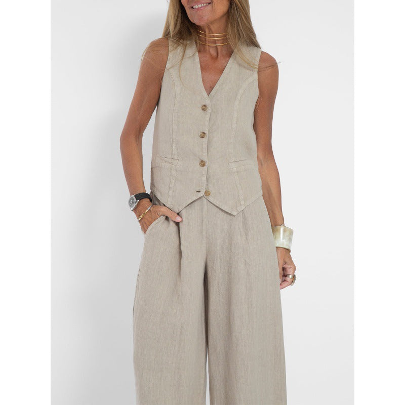 Damer elegant linväst med fickor och knäppning Mirla-Eva Jonsson