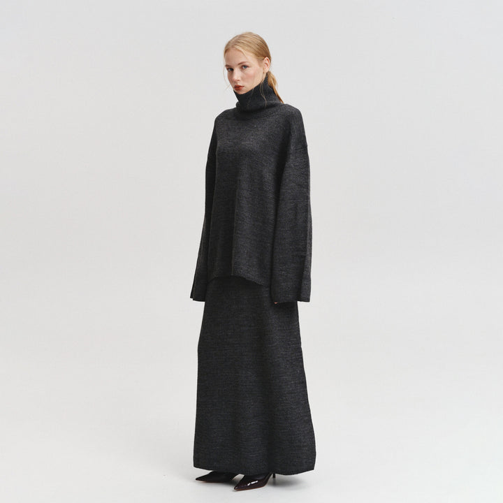 Damer elegant, lös stickad ensemble med hög krage Mirla-Eva Jonsson