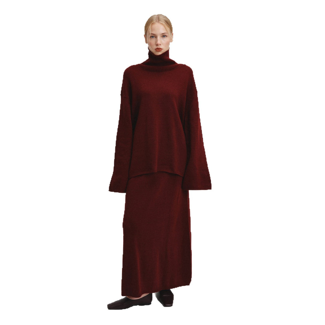 Damer elegant, lös stickad ensemble med hög krage Mirla-Eva Jonsson