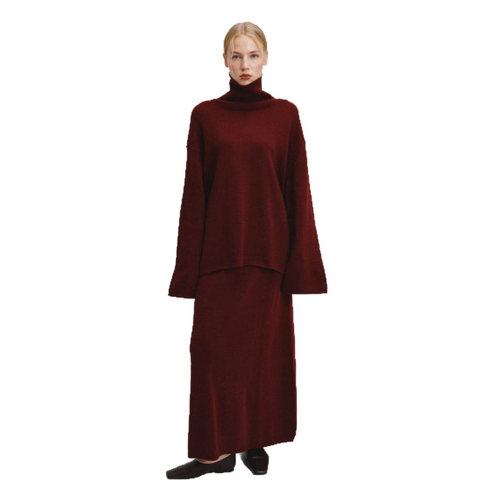 Damer elegant, lös stickad ensemble med hög krage Mirla-Eva Jonsson