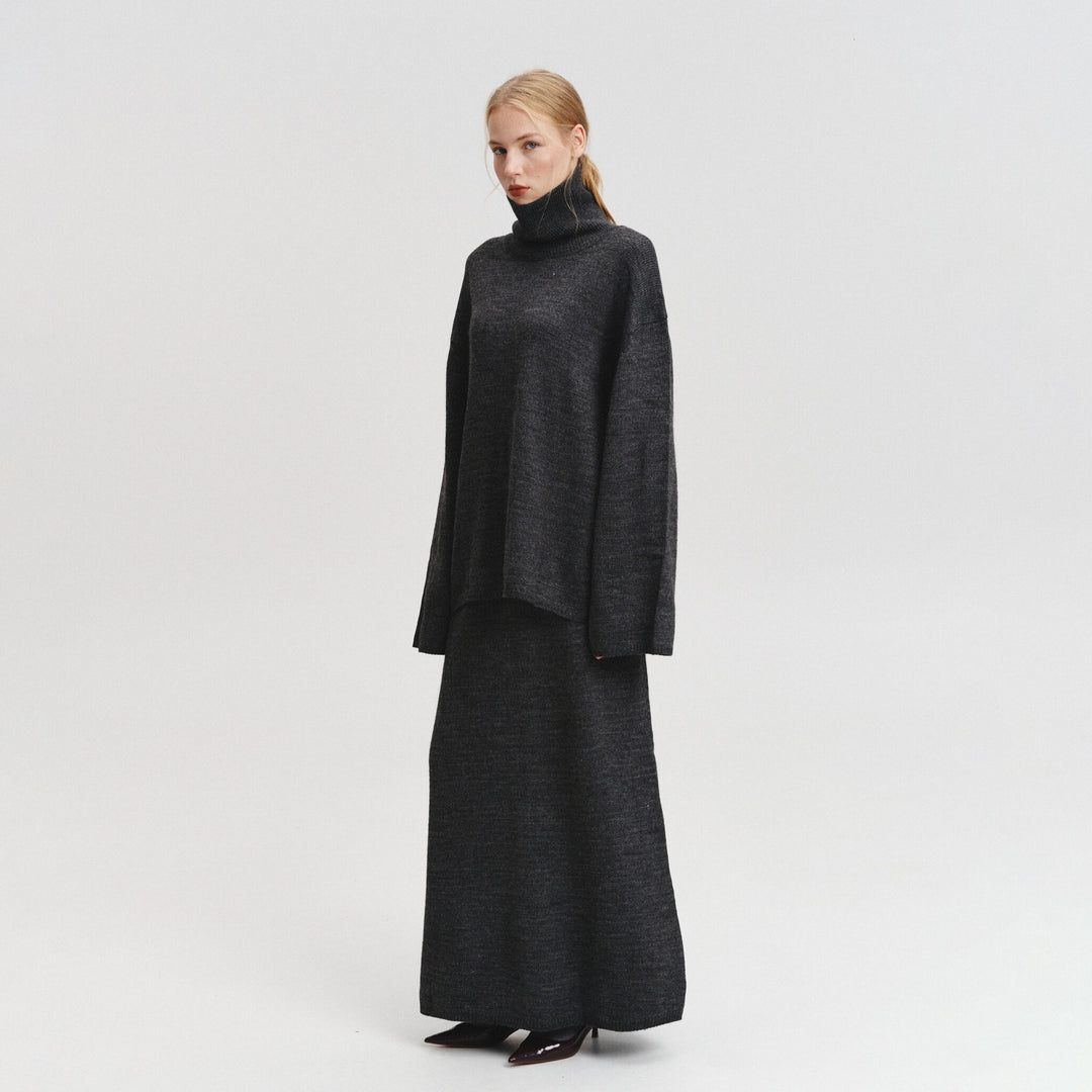 Damer elegant, lös stickad ensemble med hög krage Mirla-Eva Jonsson