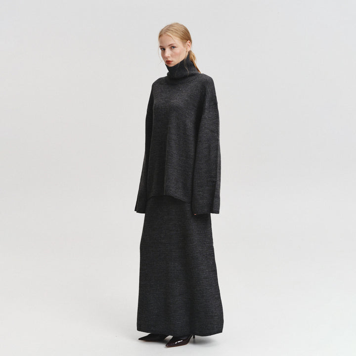 Damer elegant, lös stickad ensemble med hög krage Mirla-Eva Jonsson