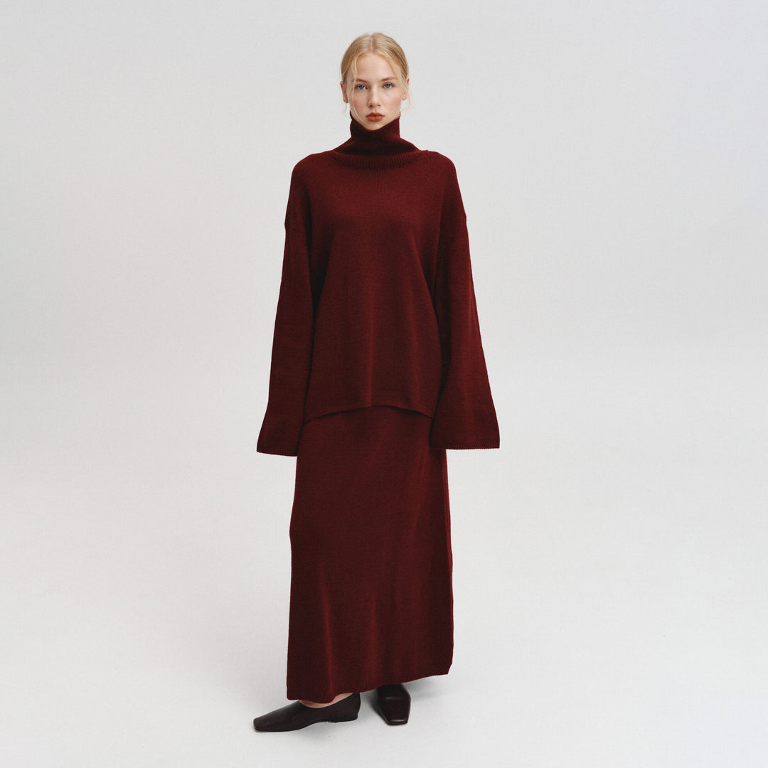 Damer elegant, lös stickad ensemble med hög krage Mirla-Eva Jonsson
