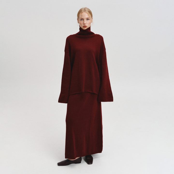 Damer elegant, lös stickad ensemble med hög krage Mirla-Eva Jonsson