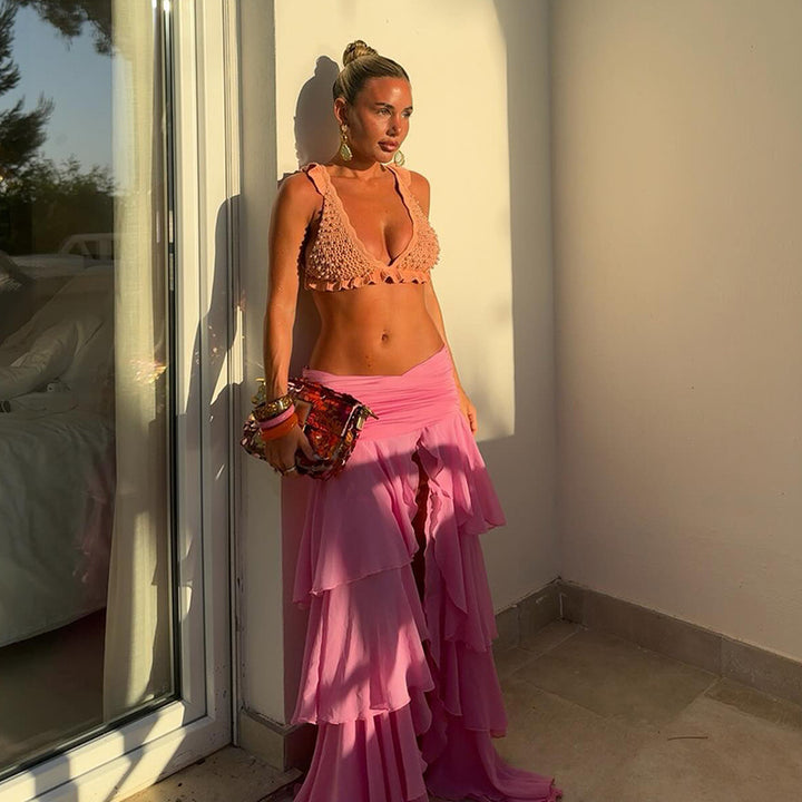Damer elegant maxi kjol med voluminösa ruffle-detaljer Mirla-Eva Jonsson