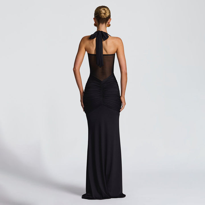 Damer elegant maxikjol med smickrande rynkning och halterneck Mirla-Eva Jonsson
