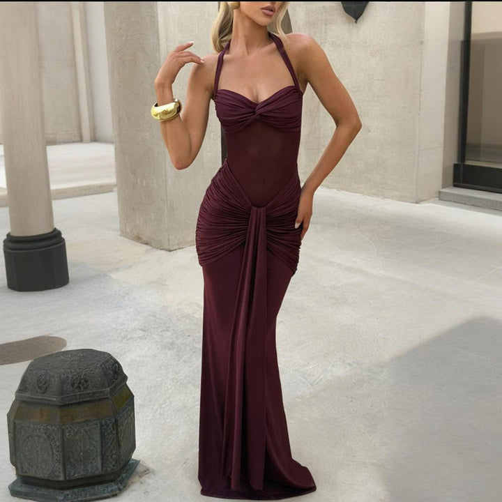 Damer elegant maxikjol med smickrande rynkning och halterneck Mirla-Eva Jonsson