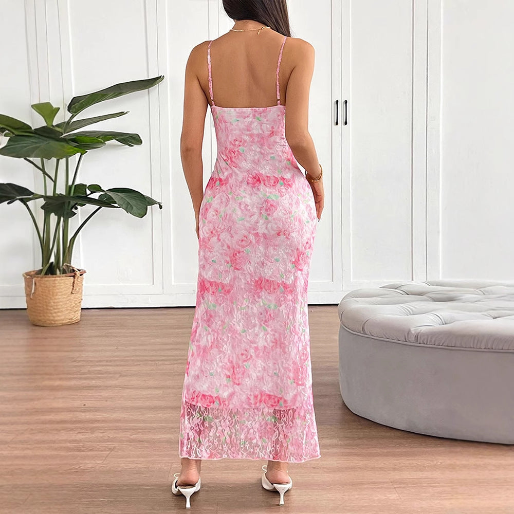 Damer elegant maxiklänning med blommönster och sidöppning Mirla-Eva Jonsson