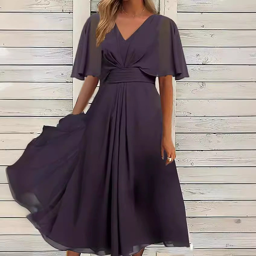 Damer elegant maxiklänning med flödande ärmar och V-ringning Eva Jonsson-Eva Jonsson