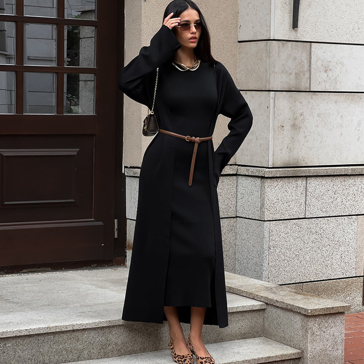 Damer elegant maxiklänning med matchande oversize kappa Mirla-Eva Jonsson