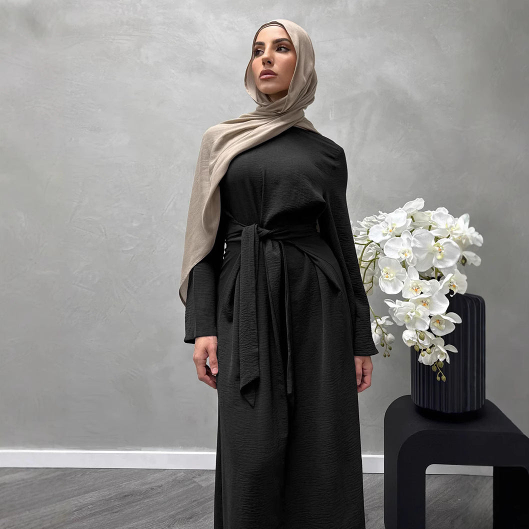 Damer elegant maxiklänning med omslagsbälte och långa ärmar Mirla-Eva Jonsson