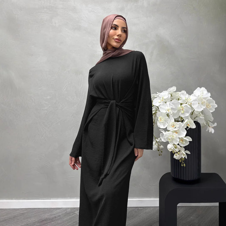 Damer elegant maxiklänning med omslagsbälte och långa ärmar Mirla-Eva Jonsson
